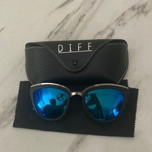 Diff Eyewear Black Sunglasses with Blue Mirrored Lenses